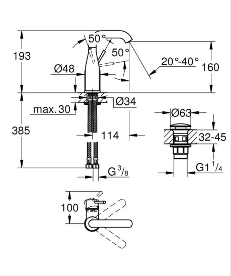 Змішувач для раковини Grohe Essence Click 24181001