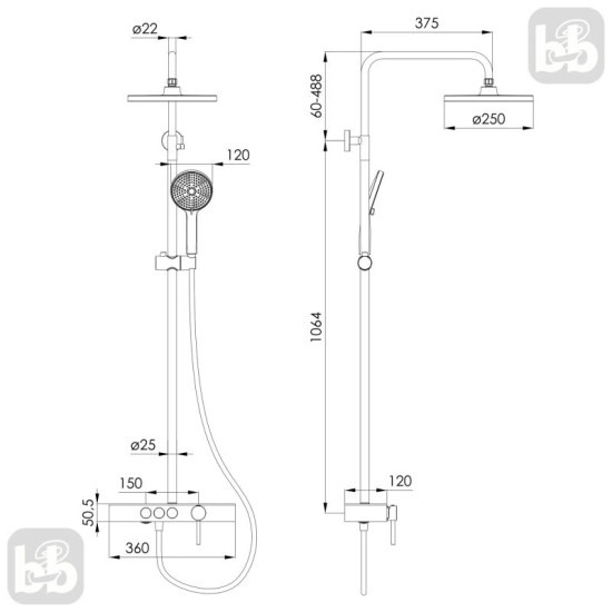 Душевая система Volle SISTEMA V 1593.090115 cepillado oro