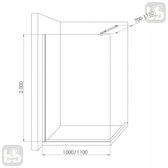 Душевая перегородка Imprese WALK-IN с профилем и держателем, 100x200 s09110004MV черный мат, стекло mavat