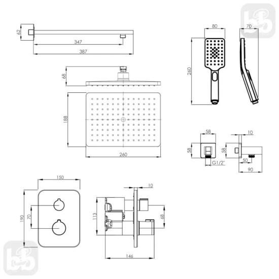 Душевая система скрытого монтажа Imprese BILOVEC t04800901SQС хром