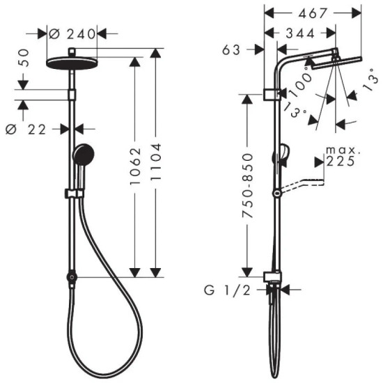 Душевая система Hansgrohe Activera S 240 1jet Showerpipe Reno EcoSmart 28074000