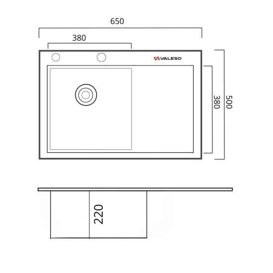 Кухонна мийка Valeso Handmade CM 65x50 L  + Valeso XK08A