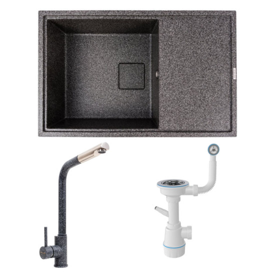 Кухонная мойка Valeso 7950 GALANS + Valeso Q411MB + Сифон (Графит)