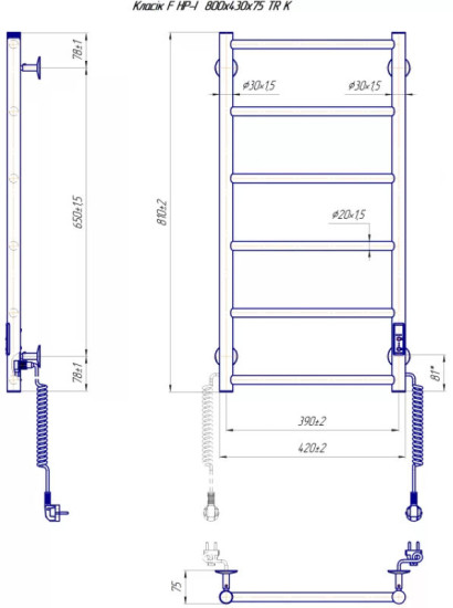 Полотенцесушитель Mario Класік F НР-I 800х430/75 TR K (2.3.0702.10.S)