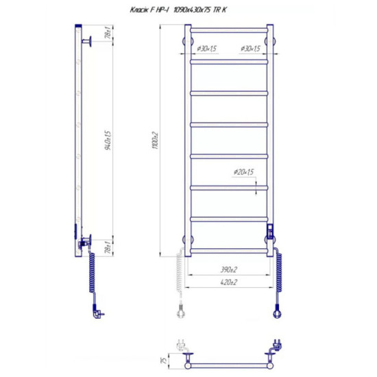 Рушникосушарка Mario Класік F НР-I 1090х430/75 TR K (2.3.0704.10.WG)