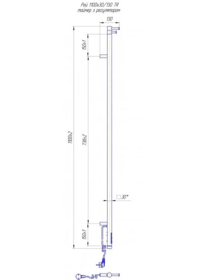 Полотенцесушитель Mario Рей Кубо-І 1100х30/130 TR (2.2.1202.16.S)