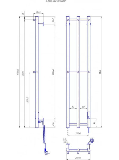 Рушникосушарка Mario e-INOX Соле 1170х250 TR 2.0 K (2.13.046354.P)