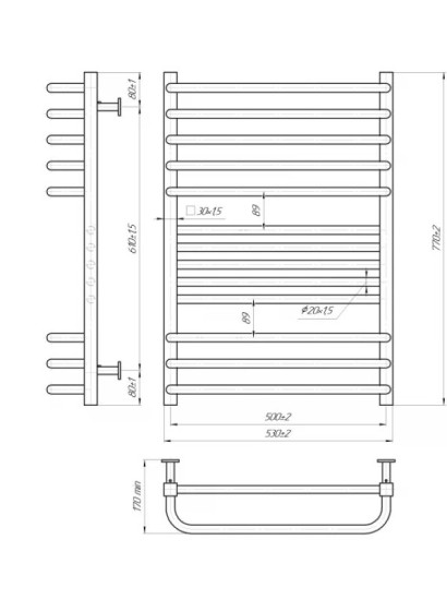 Полотенцесушитель Mario INOX Гера-Люкс 770х530/500 (1.7.044549.P)