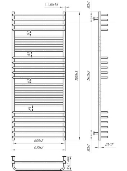 Рушникосушарка Mario INOX Гера-Люкс 1500х630/600 (1.7.044551.P)