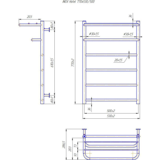 Полотенцесушитель Mario INOX Готель 770х530/500 (1.8.044541.P)