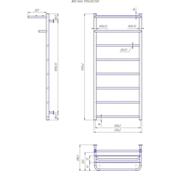 Полотенцесушитель Mario INOX Готель 1170х530/500 (1.8.044543.P)
