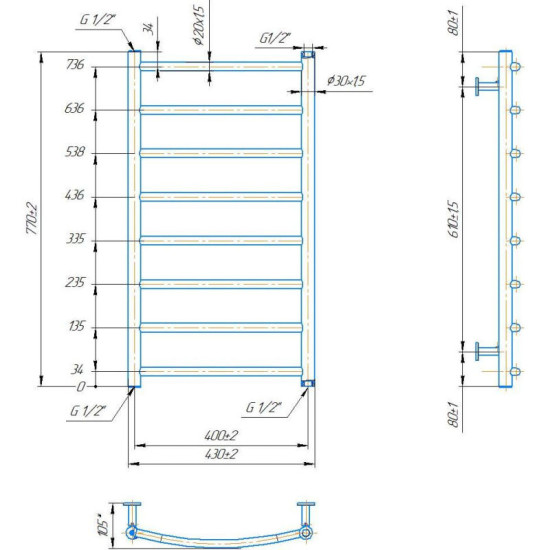 Рушникосушарка Mario INOX Класік 770х430/400 (1.8.044556.P)