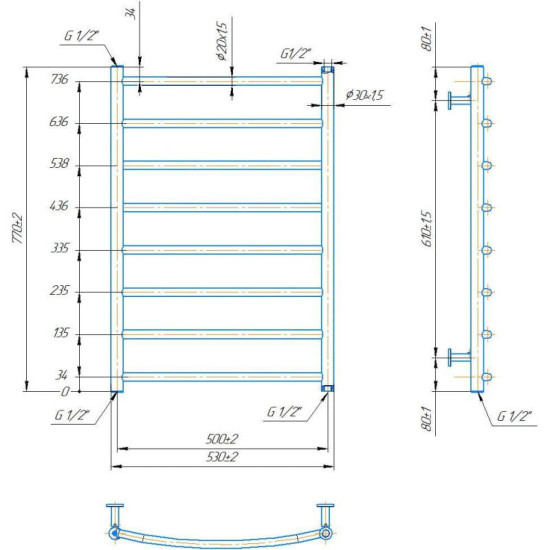 Полотенцесушитель Mario INOX Класік 770х530/500 (1.8.044557.P)