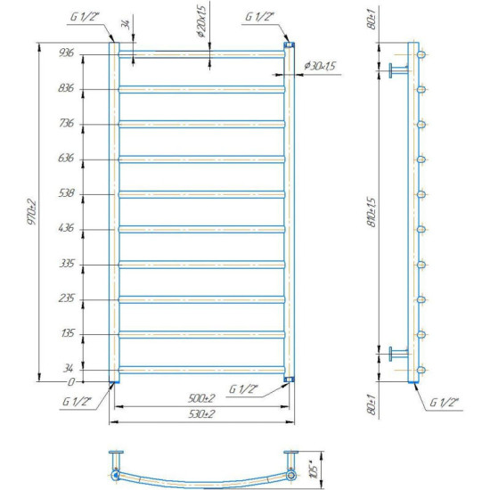 Полотенцесушитель Mario INOX Класік 970х530/500 (1.8.044558.P)