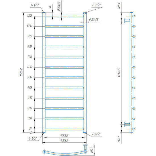 Рушникосушарка Mario INOX Класік 1170х430/400 (1.8.044559.P)