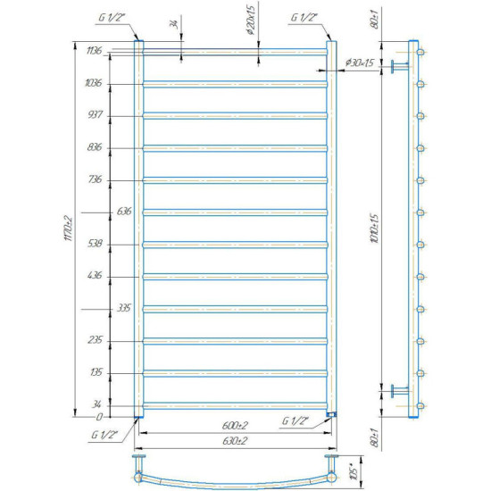 Рушникосушарка Mario INOX Класік 1170х630/600 (1.8.044561.P)