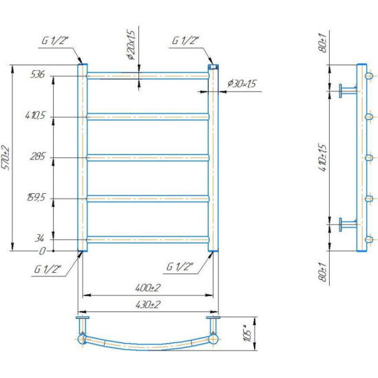 Рушникосушарка Mario INOX Класік HP 570х430/400 (1.8.044569.P)