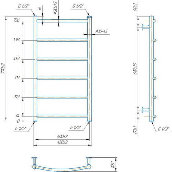 Полотенцесушитель Mario INOX Класік HP 770х430/400 (1.8.044570.P)