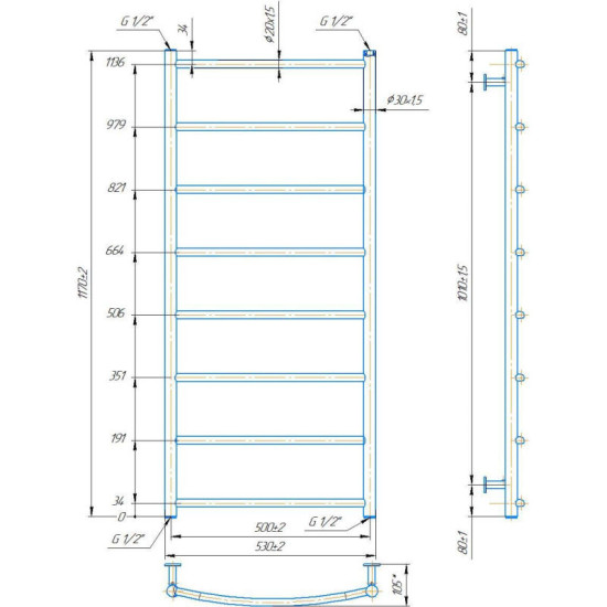 Полотенцесушитель Mario INOX Класік HP 1170х530/500 (1.8.044572.P)