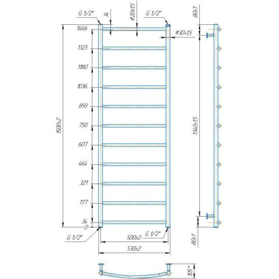 Полотенцесушитель Mario INOX Класік HP 1500х530/500 (1.8.044573.P)