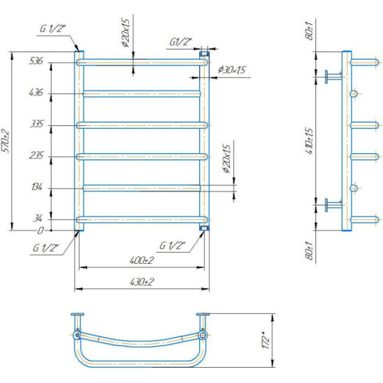 Рушникосушарка Mario INOX Люкс 570х430/400 (1.074.044575.0)