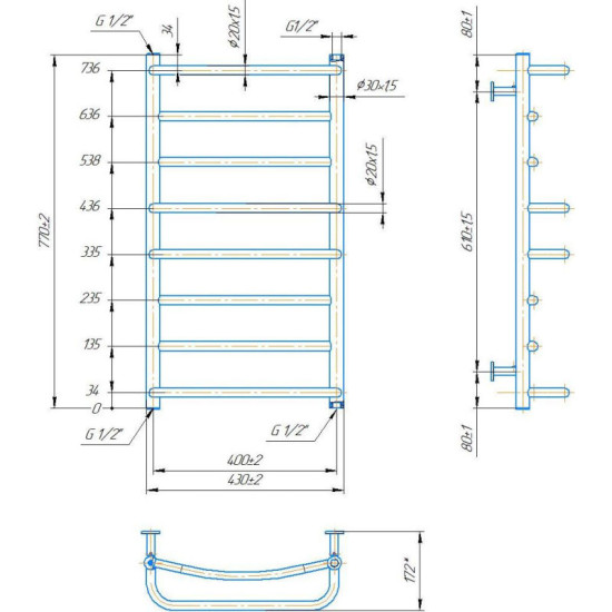 Полотенцесушитель Mario INOX Люкс 770х430/400 (1.074.044577.0)