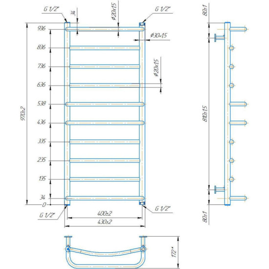 Рушникосушарка Mario INOX Люкс 970х430/400 (1.074.044579.0)