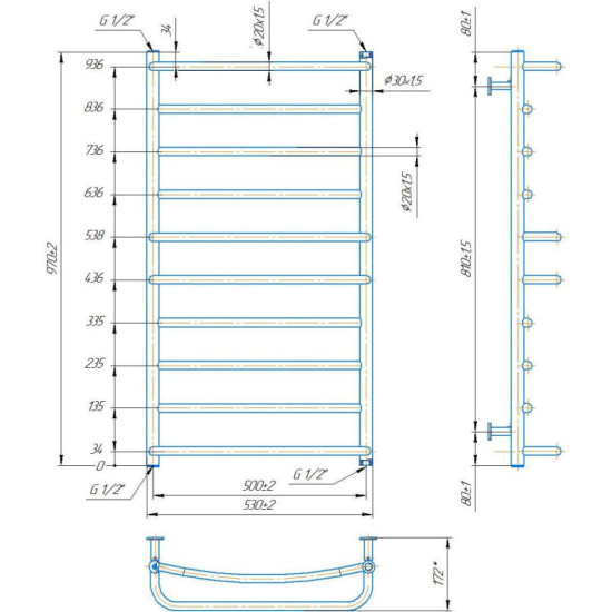Рушникосушарка Mario INOX Люкс 970х530/500 (1.074.044580.0)