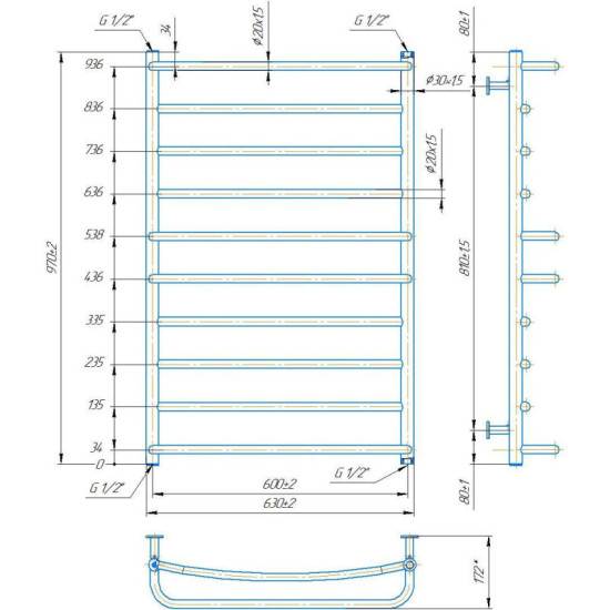 Рушникосушарка Mario INOX Люкс 970х630/600 (1.074.044581.0)
