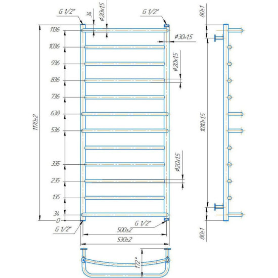 Рушникосушарка Mario INOX Люкс 1170х530/500 (1.074.044582.0)