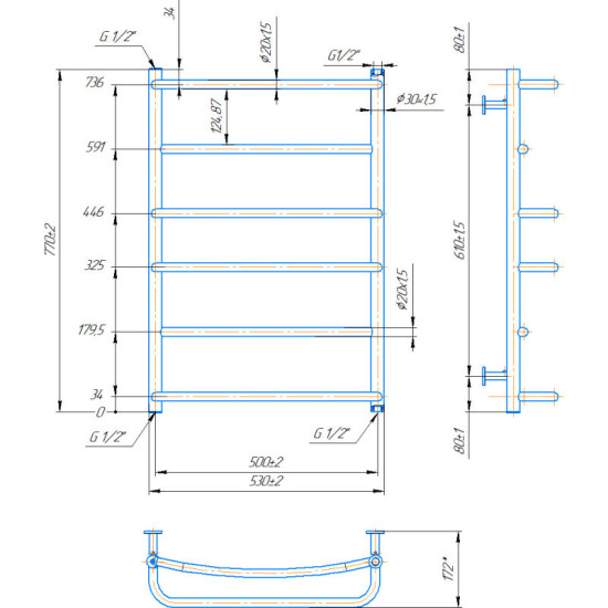 Рушникосушарка Mario INOX Люкс HP 770х530/500 (1.8.044583.P)
