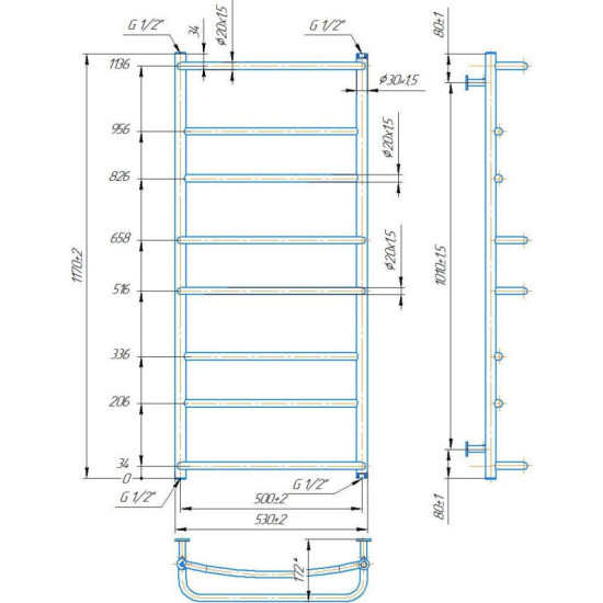 Полотенцесушитель Mario INOX Люкс HP 1170х530/500 (1.8.044584.P)