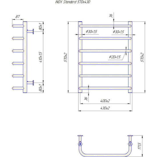 Полотенцесушитель Mario INOX Стандарт 570х430/400 (1.8.044607.P)