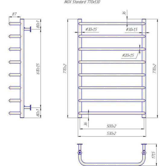 Рушникосушарка Mario INOX Стандарт 770х530/500 (1.8.044610.P)