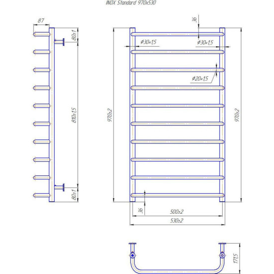 Рушникосушарка Mario INOX Стандарт 970х530/500 (1.8.044611.P)