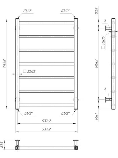 Рушникосушарка Mario INOX Токіо 770х530/500 (1.137.047800.WM)