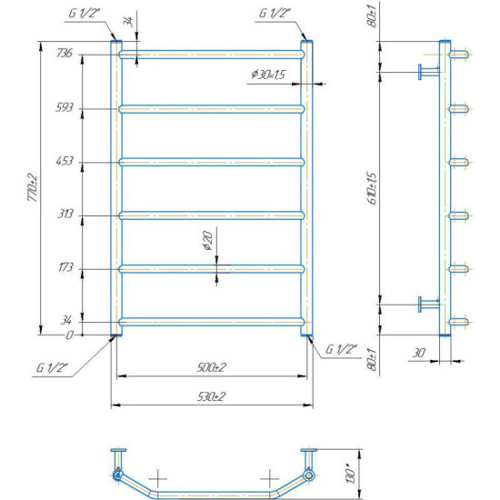 Рушникосушарка Mario INOX Трапеція 770х530/500 (1.8.044619.P)