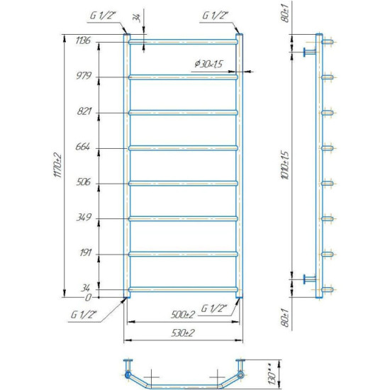 Рушникосушарка Mario INOX Трапеція 1170х530/500 (1.8.044620.P)