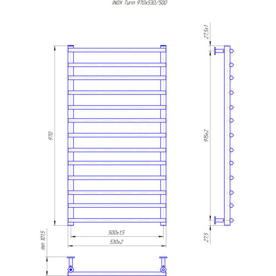 Полотенцесушитель Mario INOX Турин 970х530/500 (1.8.044622.P)