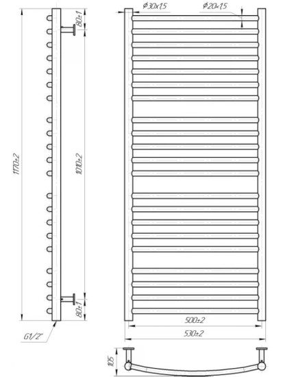 Полотенцесушитель Mario INOX Феникс 1170х530/500 (1.6.044625.P)
