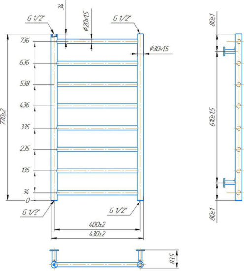 Полотенцесушитель Mario INOX Флет 770х430/400 (1.8.044564.P)