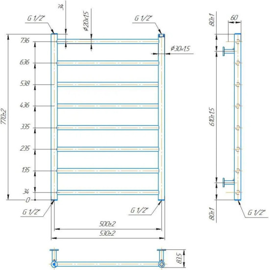 Рушникосушарка Mario INOX Флет 770х530/500 (1.8.044565.P)