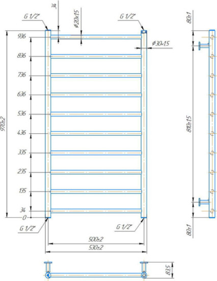 Рушникосушарка Mario INOX Флет 970х530/500 (1.8.044566.P)