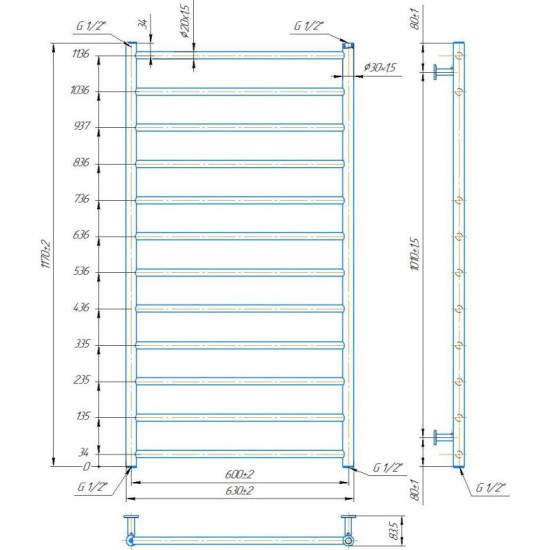 Рушникосушарка Mario INOX Флет 1170х630/600 (1.8.044724.P)