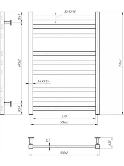 Полотенцесушитель Mario INOX Чикаго 770х530/500 (1.072.048743.S)