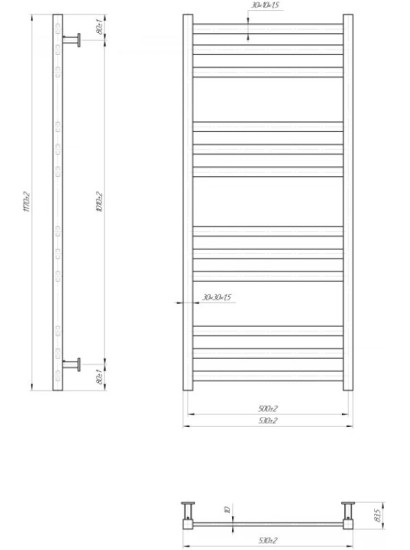 Полотенцесушитель Mario INOX Чикаго 1170х530/500 (1.6.044628.P)