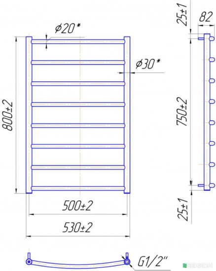 Полотенцесушитель Mario Класік HP 800х530/500 (1.137.044874.GR)