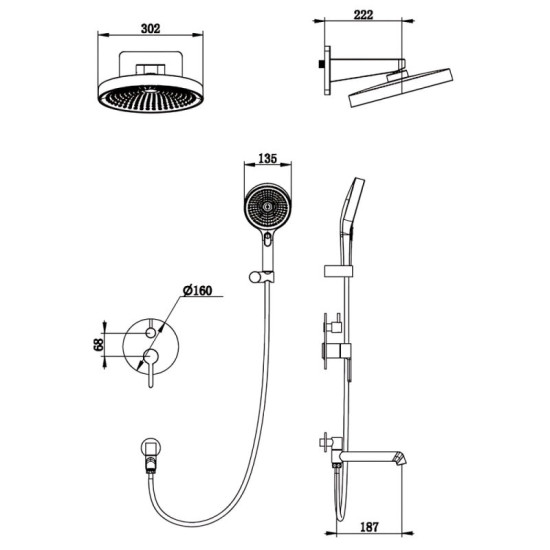 Душевая система скрытого монтажа Koer KB-66029-05 черный (KR5492)