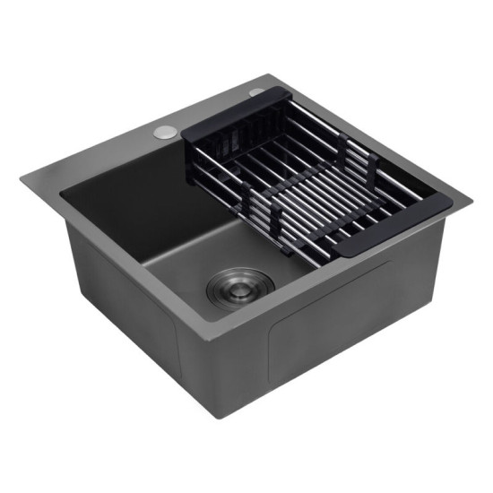 Кухонная мойка Kroner Schwarze-5050HM PVD + Ersel-GRP03393BLK + Spender-026