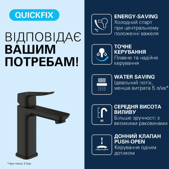 Змішувач для раковини Grohe QuickFix Dice Black ColdStart 1018362430